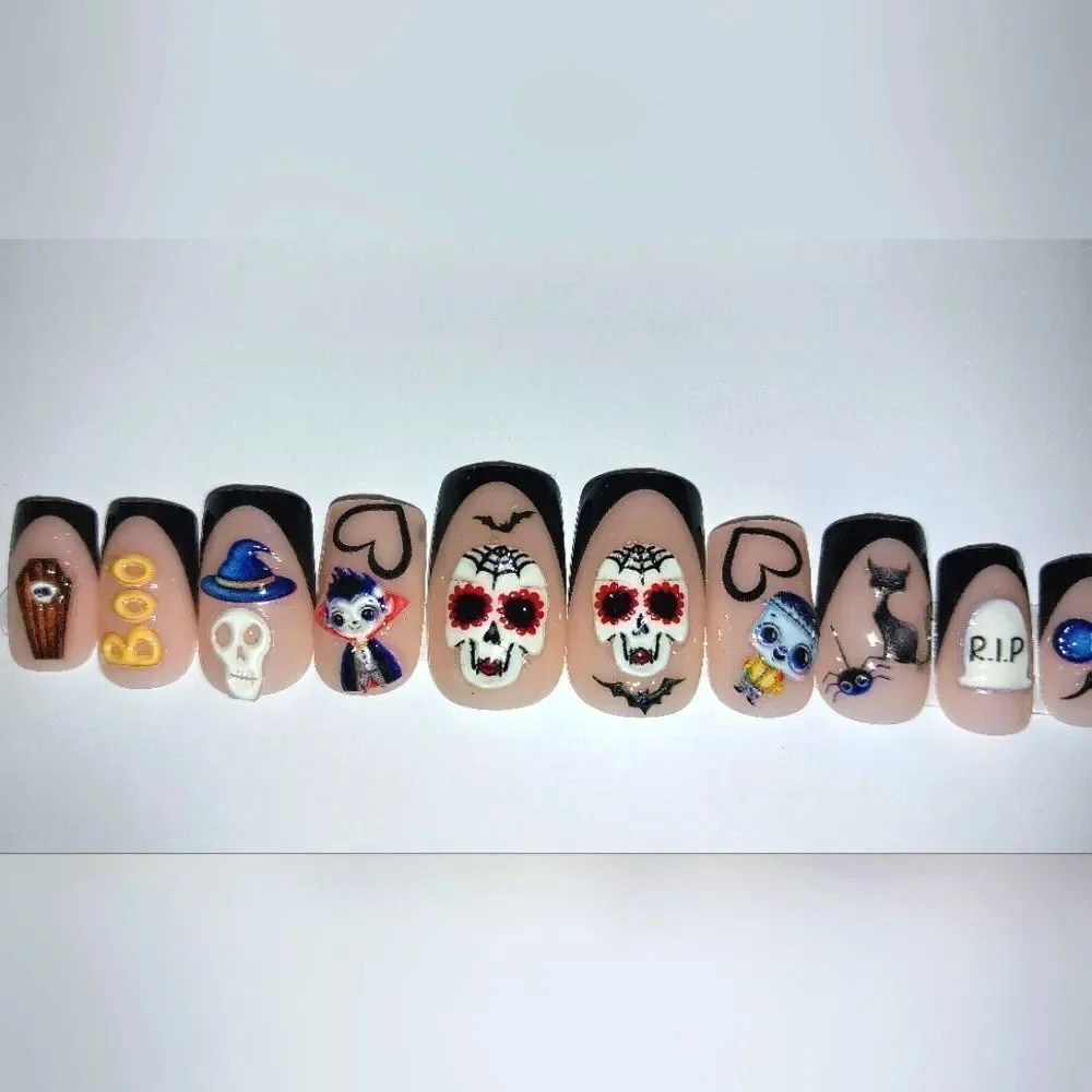 Hand crafted custom print 10pc short acrylic press on nails sz medium